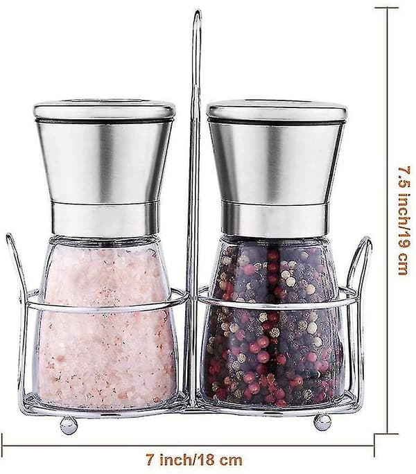 Sæt med 2 Premium Salt- og Peberkværne i Rustfrit Stål med Glaskværn
