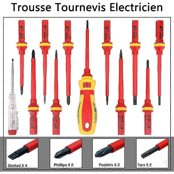 Elektriker Skrutrekkersett 13 deler 1000V Isolerte Skrutrekkersett med Reparasjonsverktøy