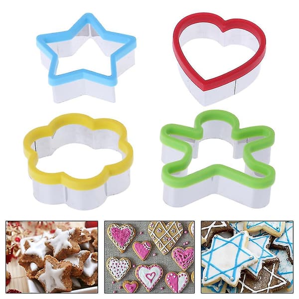 4 stk. Plastik Cookie Stencil Biscuit Cutter Værktøjer Bageform Farvet Sød Form