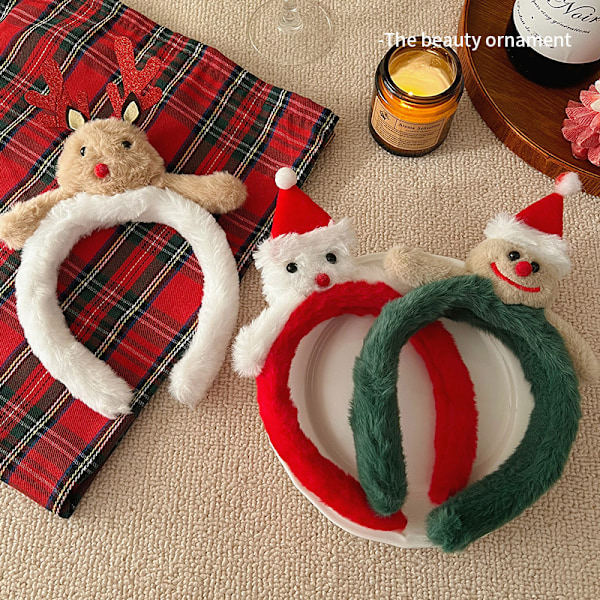 Söt Plyschälg Huvudband För Kvinnor Julklänning Hög Skalle Renväxt Huvudband Pepparkaksgubbe Höst Och Vinter Ansikts Tvätta Hårsnodd christmas hoop