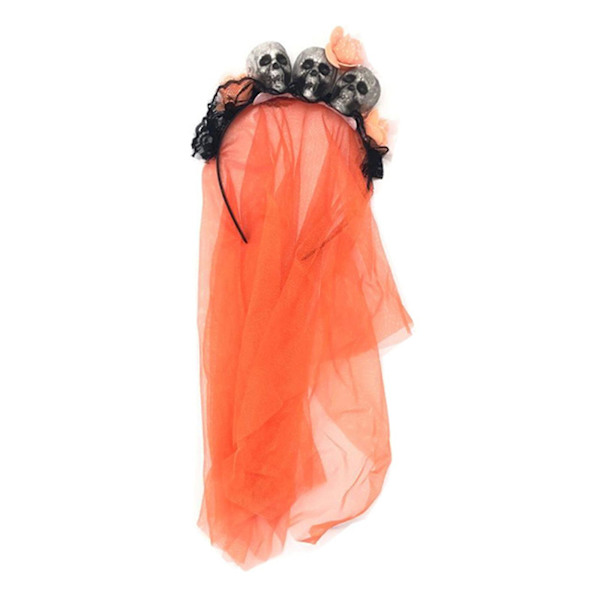 Halloween Konstgjord Blomster Hårbåge Dödskalle Slöja Hårbåge Hårband Huvudbonad Hårtillbehör För Cosplay Fest orange