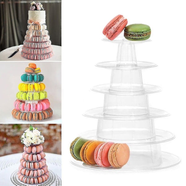 Macaron kage display stativ 6-lags rund plastik kage tårn stativ