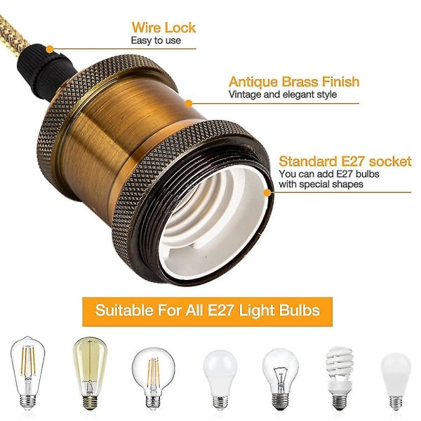 2023 - E27 taklampa, E27 taklampa tillbehör med justerbar flätad kabel