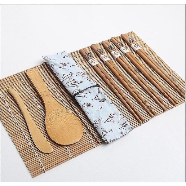 Sushitillverkningssats, bambu sushimatta, inklusive 2 sushirullmattor, 5 par ätpinnar, 1 paddel, 1 spridare, utsökt tygpåse Nybörjarsushi K