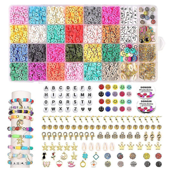 4600 st Clay Beads Kit för armbandstillverkning, Polymer Clay Platt Runda Spacer Preppy Heishi Beads W