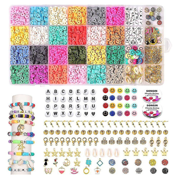 4600 stk Clay Beads Kits til armbåndsfremstilling, Polymer Clay Flad Runde Spacer Preppy Heishi Beads W