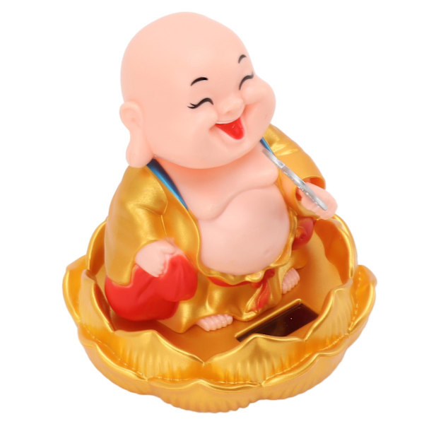 Solcells nickande Maitreya Buddha staty bilprydnad - rikedom och förmögenhet skakande huvudleksak, gyllene kläder