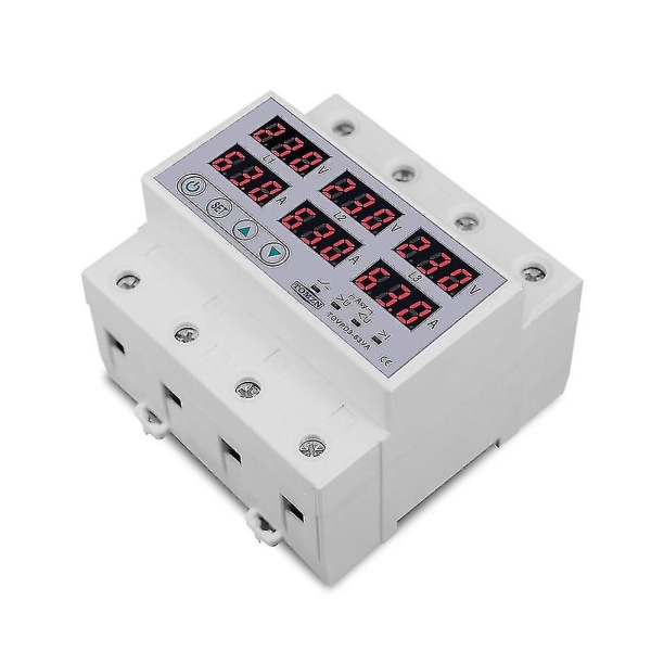 Tomzn Din-skinne 3-faset spenningsrelé 3p+n voltmeter amperemeter over og under spenningsmonitor reléer P