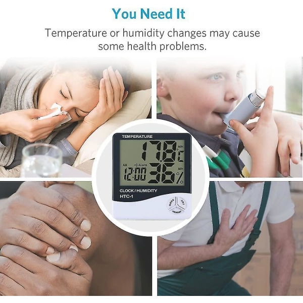 1 pakke LCD digitalt hygrometer termometer Temperatur fugtighedsmåler Indendørs ur -50 C ~ + 70 C, 10% ~ 99% Rh