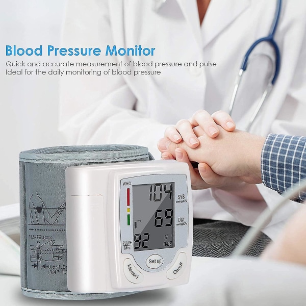 Håndledds blodtrykksmåler for hjemmet, pulsmåler måler automatisk blodtrykket