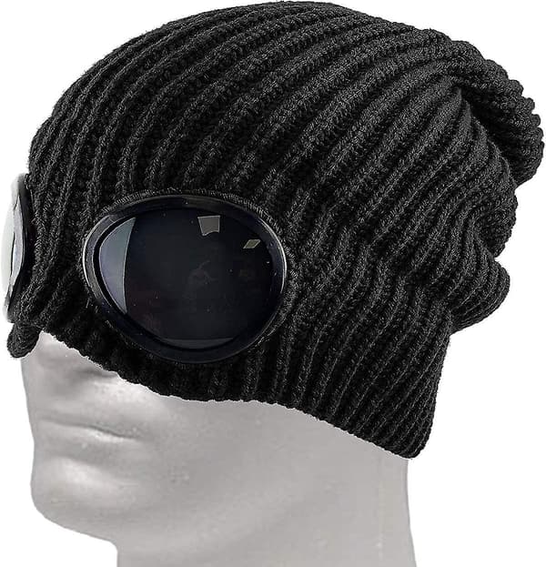 Goggle Lens Beanie Ribbed Knit Cuffed Vinter Skidmössa Skull Cap Solglasögon