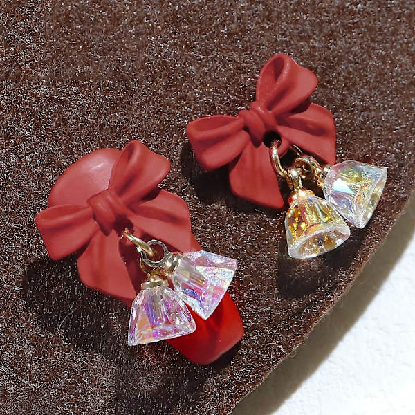 Nagelkonst Smycken Kristall Klocka Båge Nagel Dekorationer Diy Nagel Charms Tillbehör Red