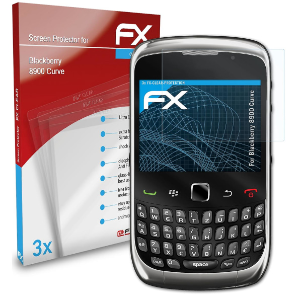 atFoliX 3x beskyttelsesfolie kompatibel med Blackberry 8900 Curve Displaybeskyttelsesfolie klar