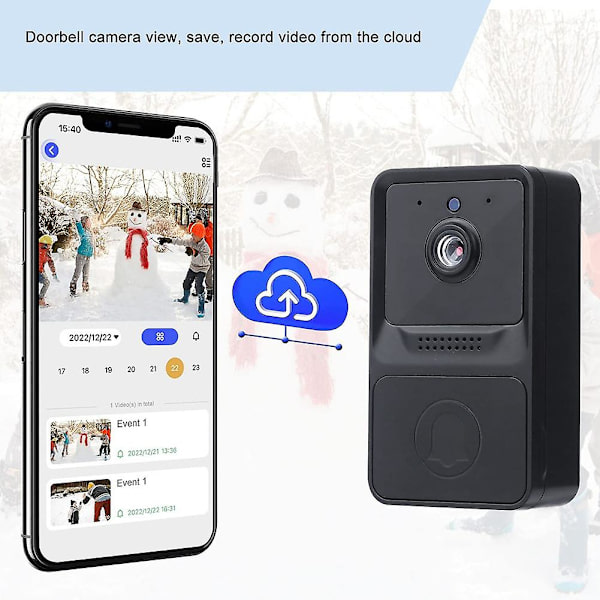 Trådløs, smart sikkerhedsdørklokkekamera med cloud-lagring, 2-vejs lyd i realtidsovervågning