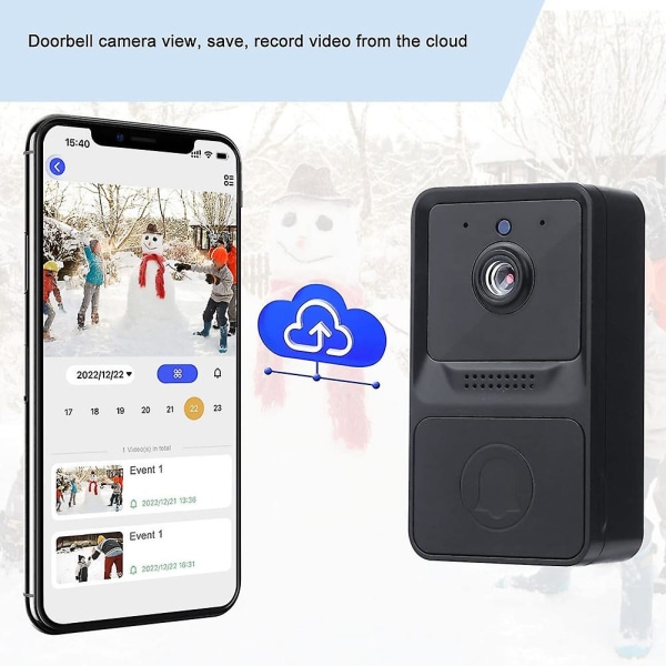 Trådløs, smart sikkerhetsdørklokkekamera med skylagring, 2-veis lyd i sanntidsovervåking