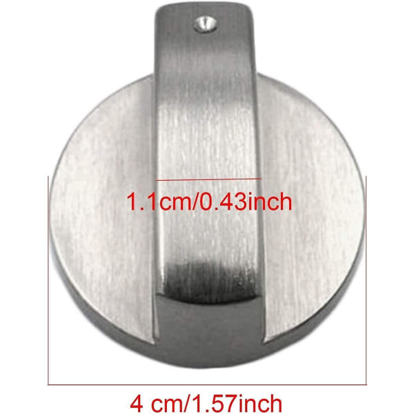Gasspisknoppar, 4 stycken, metall, 6 mm, silverfärgade, justeringsknoppar för gasspis eller ugn