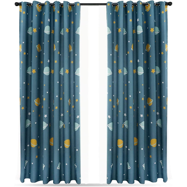 Blå planet gardiner, mörkläggningsgardiner för barn, polyester mörkläggningsgardiner tecknad blå planeter sovrumsgardiner för sovrum, barnrum
