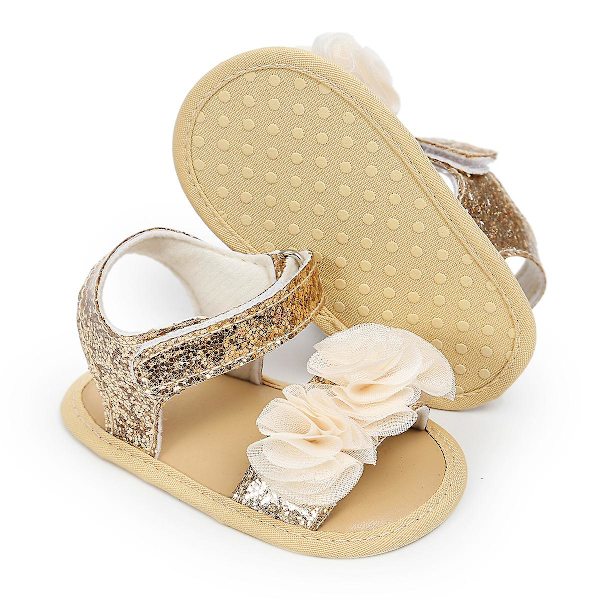 Spädbarn Baby Flickor Sommar Sandaler Med Blomma Mjuk Sula Nyfödd Småbarn Första Walker Spjälsäng Klänning Skor