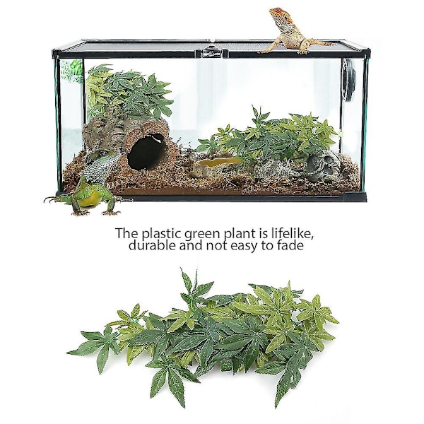 Kunstig grøn plante til akvarium og reptil terrarium dekoration - 40cm falske blade ornament