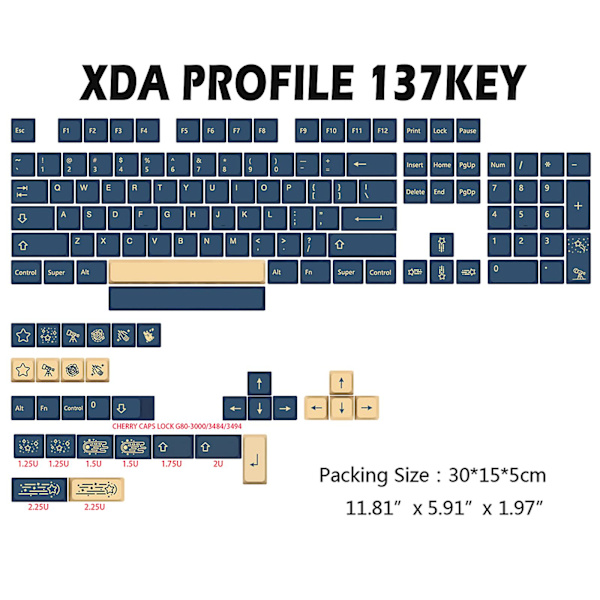 137-näppäimen Dye Sublimation Pbt-näppäinhatut Stargaze Xda -profiili Mx Swi -näppäimille