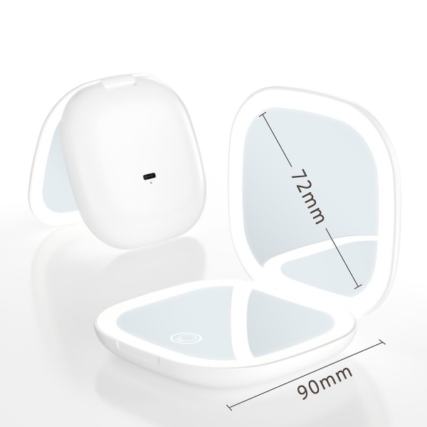 Hvidt LED Kompakt Spejl, 1X 5X Forstørrelse Makeup Spejl, Touch Screen 3 Farver Justerbar Lys