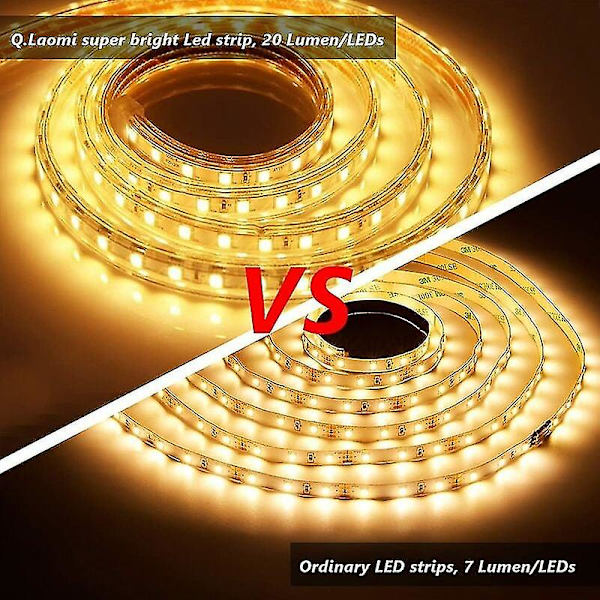 3m LED-stripe, Meget Lyssterk 220V LED-stripe Med Bryter, 5050 IP65 Vanntett, Varmt Hvit