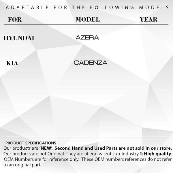 Takaverhot Hyundai Azera, Kia Cadenza- (30 hammasta)