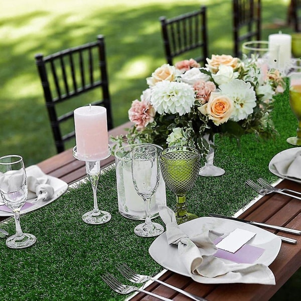 Gressbordløper 12 X 72 tommer, grønn kunstig borddekor for bryllup, bursdagsfest, Banqu