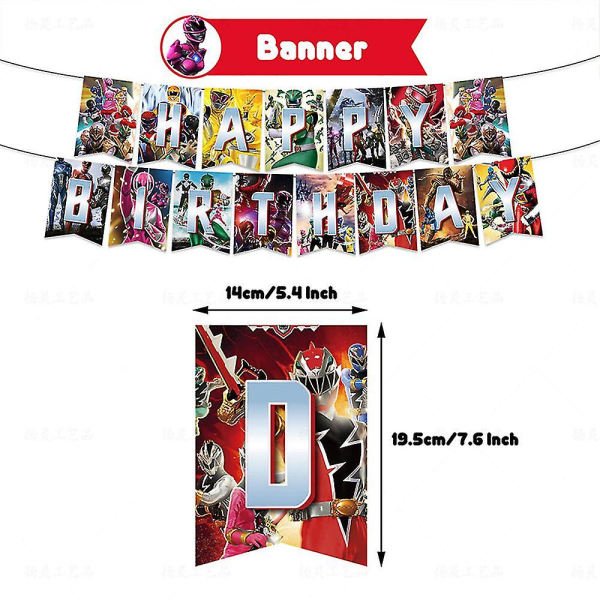 Power Rangers Tema Bursdagsfest Tilbehør Dekorasjon Banner Ballonger Kake Cupcake Toppers Sett