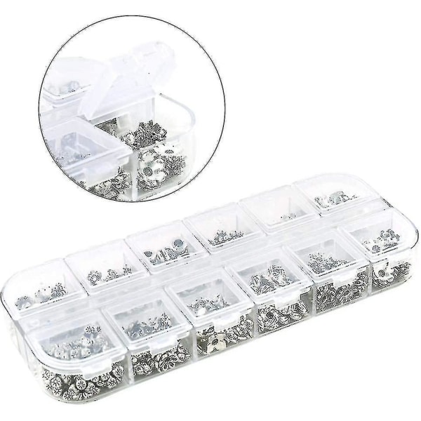 360 stk Sølv Spacer Beads Caps 12 stiler Smykketilbehør for smykkefremstilling