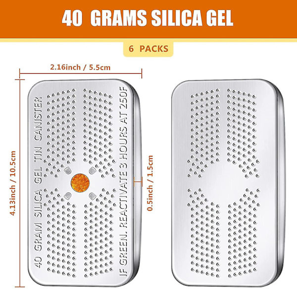 Kryc 6 pak 40 gram indikator silikagel tørremiddel beholder affugter orange indikator tørremiddel genanvendelig fugtabsorberende pose til bil skab ca