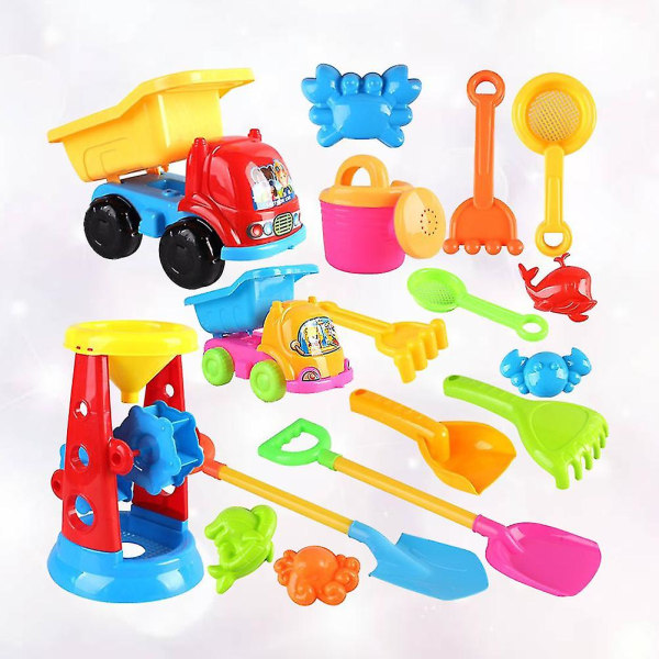 17st Strandleksaker för barn Set Lastbil Sandleksaker Kreativa sandverktygssats Molds Spadar Vattenhjul för barn