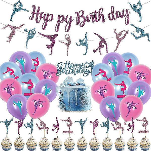 Gymnastikk tema Bursdagsfest Dekorasjon Ballonger Banner Cake Topper For Girl Sport Party Supplies