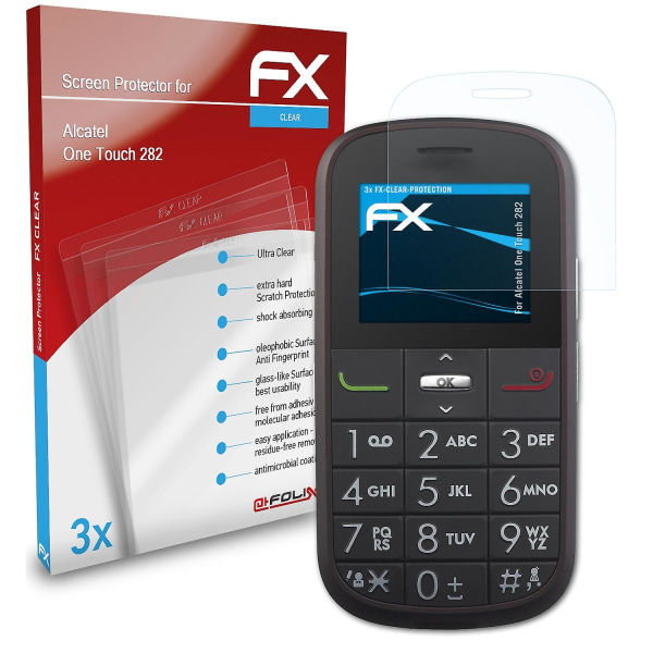 atFoliX 3x skyddsfolie kompatibel med Alcatel One Touch 282 Displayskyddsfolie klar