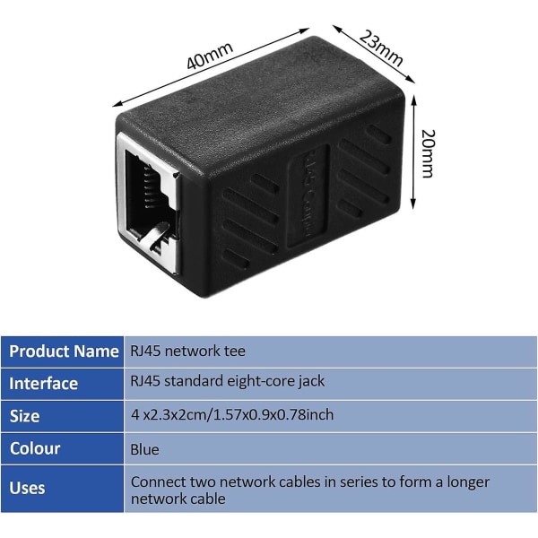 15 kpl Rj45-liitin, Ethernet-laajennussovitin Verkkoliitin Cat7/cat6/cat5e/cat5 Ethernet-verkkokaapelin liitin naaras-naaras (musta)