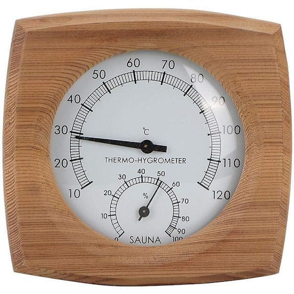 Bastutermometer, 2-i-1 inomhus termometer och hygrometer i trä med ram i massivt trä