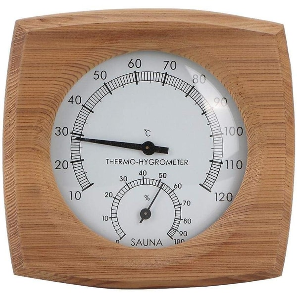 Sauna termometer, 2-i-1 træ indendørs termometer og hygrometer med massiv træramme