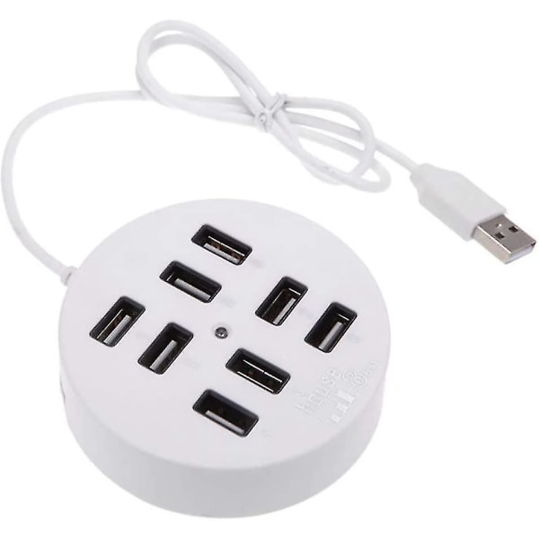 8-portars låda Multi-dataöverföring Usb 2.0 Hub Rund Multi-port Distributörsadapter (vit)