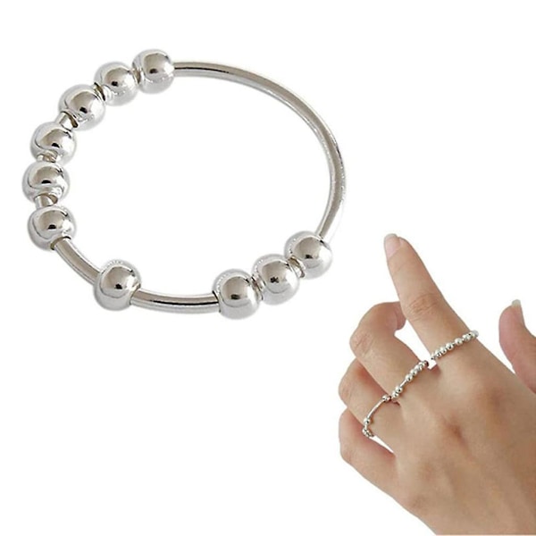 Bekymringskugle Fidget Ring Sølv Ring Meditation Spinner Anti Stress Angst Ring