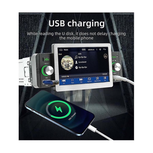 5-tommers bil berøringsskjerm Trådløs Carplay Android Auto Bærbar bilradio Bluetooth Mp5 Fm-mottaker T