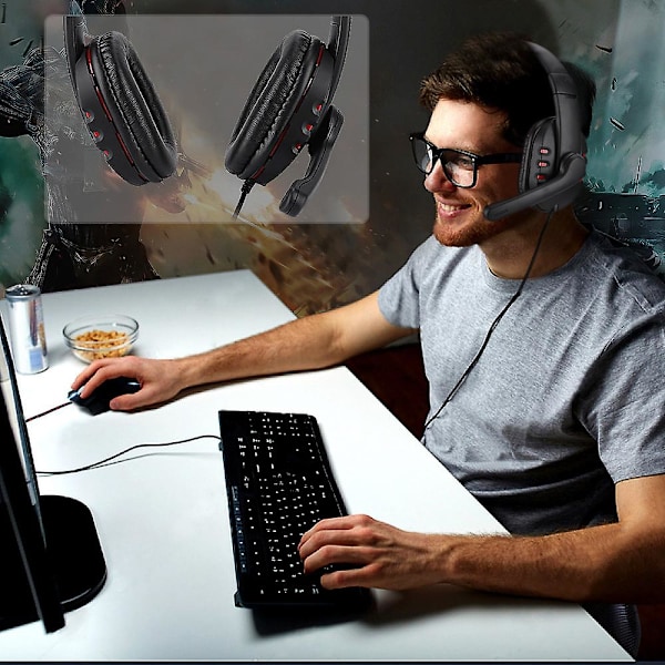 E-sports headset OVLENG Q7 - Kablet gaming headset med PU-læder ørebetræk i rød og sort