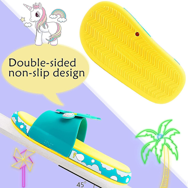 Pojkar Flickor Enhörning Slide Sandaler Söta Halkfria Cartoon Barn Tofflor Barn Strand Pool Vattenskor För Småbarn green dinosaur 8.5-9 toddler