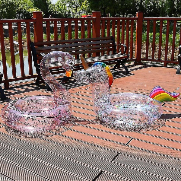 Klar Glitter Flamingo Unicorn Badring för Barn Simcirkel Sommar Uppblåsbar Pool Float Vattenmadrass Poolparty Leksaker