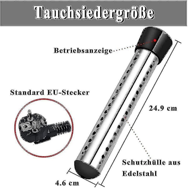 Badkarvärmare 3000w Elektrisk Immersionsvärmare Resevärmare, Rostfritt Stål Immersionsvärmare