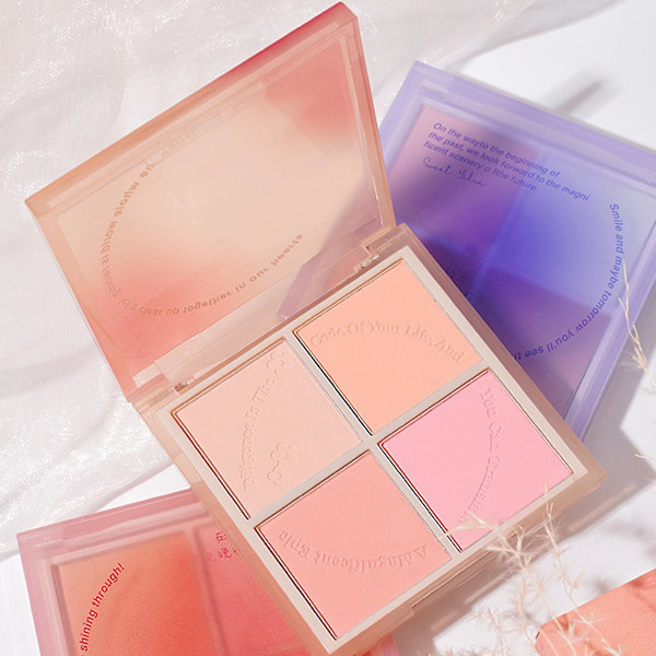 4 farver Blush Palette - Bærbar mættet Alsidig Presset Makeup Blush Palette til kvinder