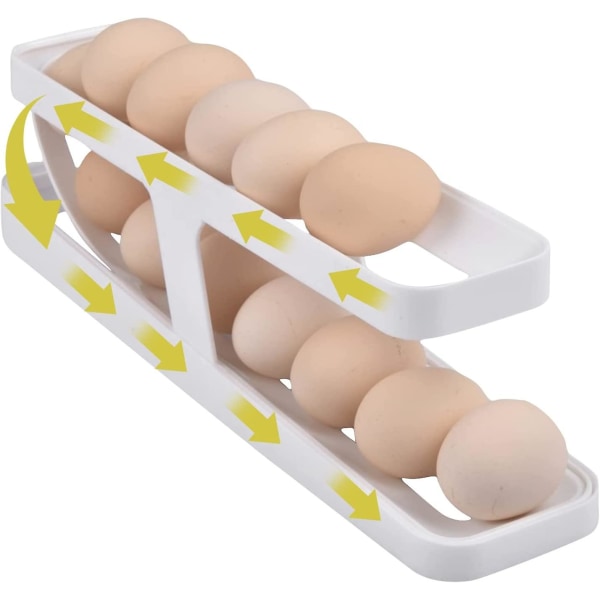 Eggholder for kjøleskap, automatisk rullende eggbeholder, 2-lags rullende eggdispenser