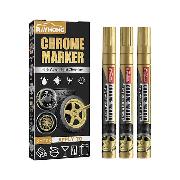 3x Chrome Mirror Marker Pen Metallic Liquid Chrome Pen Gold/Silver Paint Marker