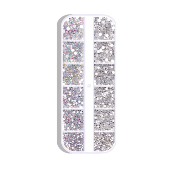 1800 st Nail Arts Rhinestone Kit Crystal Ab Decoration Gems 6 storlekar (1,6-4 Mm) Runt iriserande glas Flatback Glitter Diamond Charms Gem Stone för 3