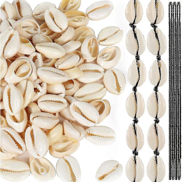 120 stk. åbne bagsides naturlige spiralformede skalperler glatte skårne ovale muslingeskaller strandmuslingeskaller cowrie-skaller charmeperler med stort hul 5,5 meter sort vokset