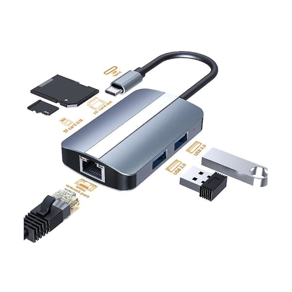 7-i-1 USB-C-hub, Multiport-adapter, 4K Power Delivery, Usbc-hub, Ethernet, USB-C-dongel